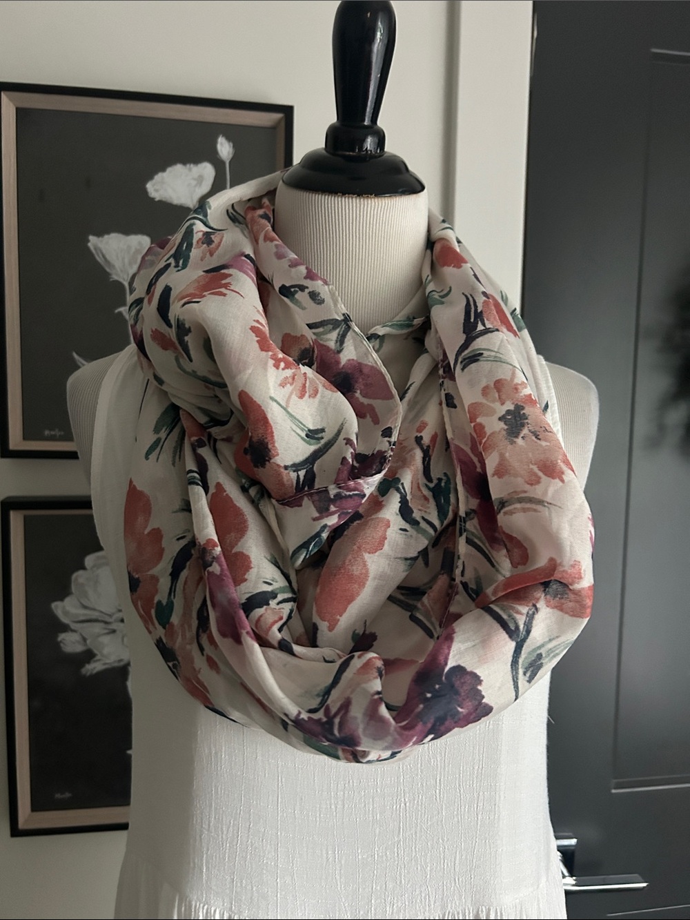 Lightweight Floral Infinity Scarf Dress Accent - White purple Pink & Green